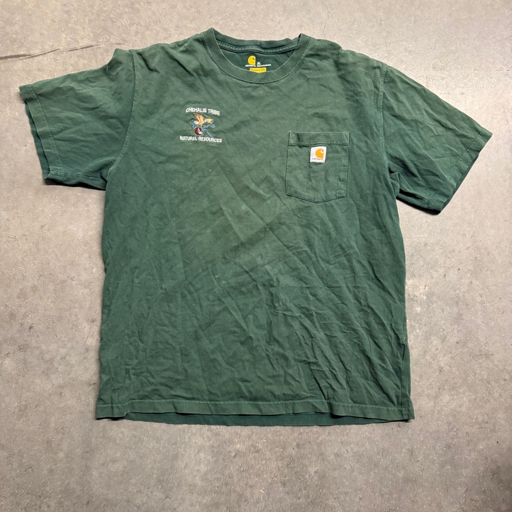 Carhartt Mens XL Green Chehalis Tribe Natural Resources Pocket T-Shirt Workwear
